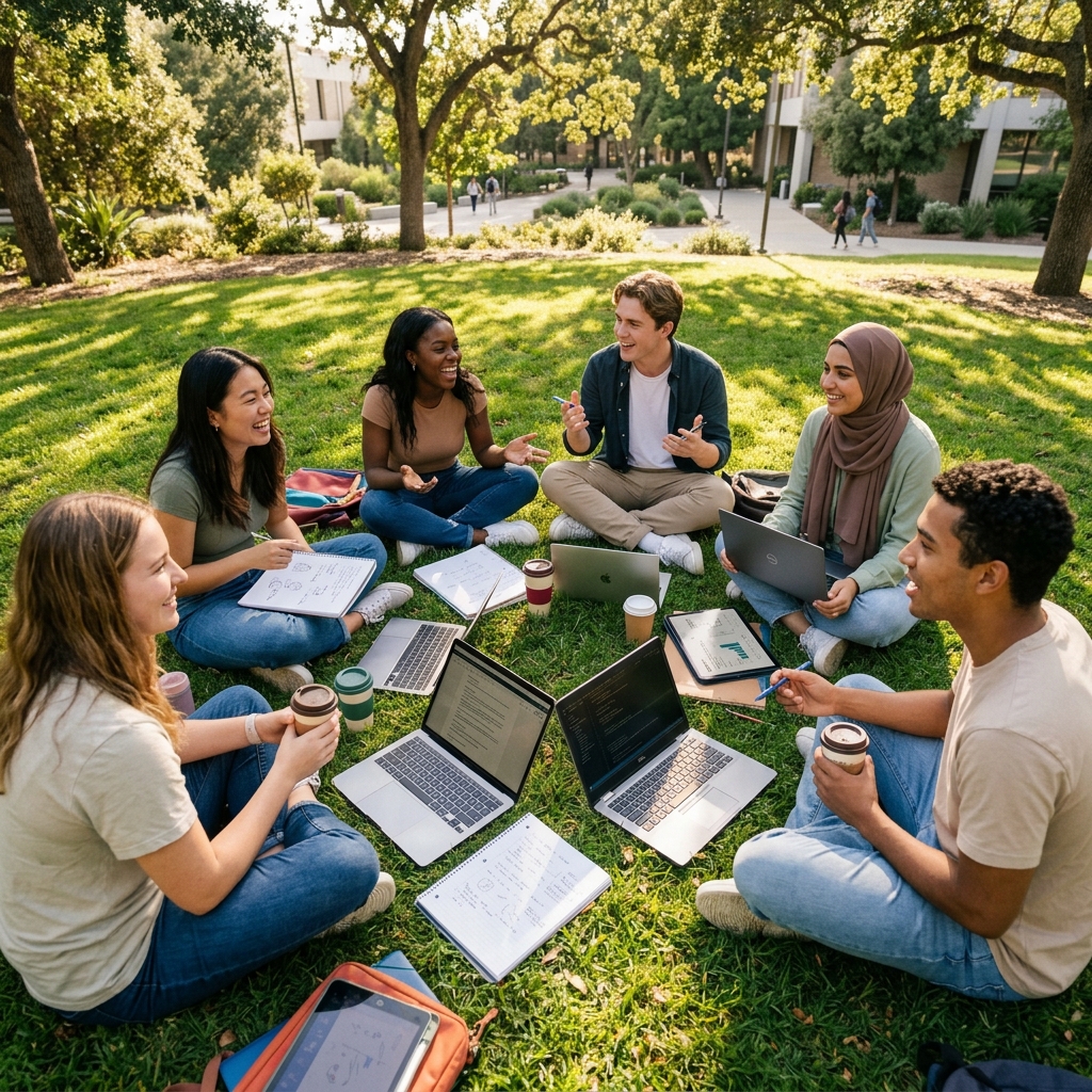Team discussion outdoors